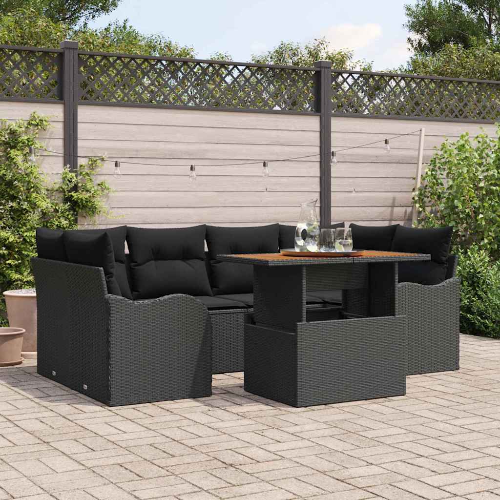 Garten-Sofa-Set mit Speicher 7 pcs Schwarz Poly Rattan